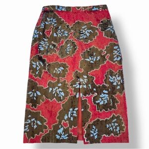 J. CREW Sequin Red & Blue Floral Pencil Skirt
